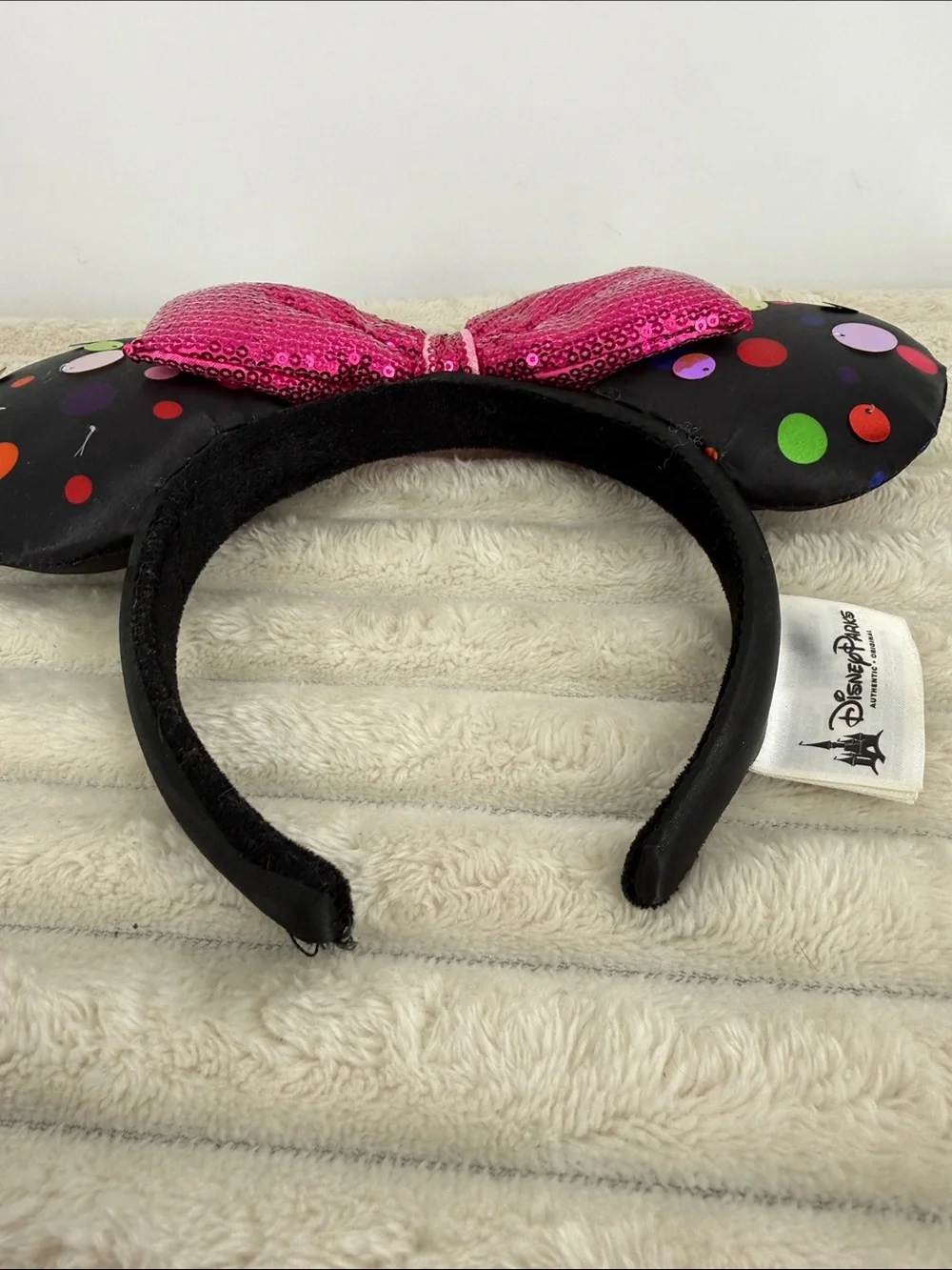 Disney Parks Minnie Mouse Polka Dot Ears with Pink Sequin Bow